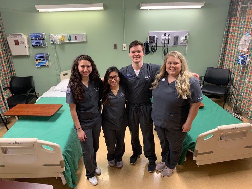 UCA Nursing students Hellen Palencia Rivas, Alicia Luangsisombath, Gabriel Gifford and Brittany Wiles taught a nursing class for the community last year. Because of teh COVID-19 pandemic, supplemental learning activities like internships and nursing clinicals have been canceled in the interest of preserving public health.