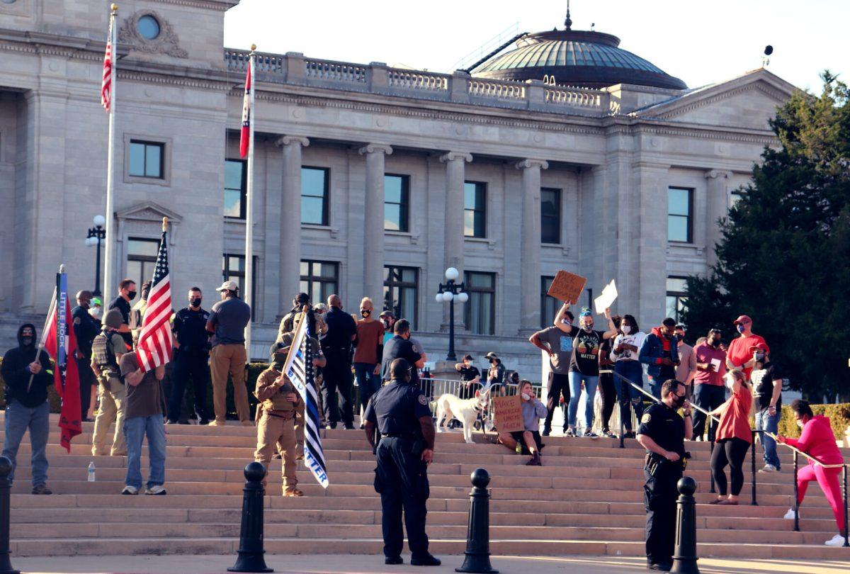 Various groups gathered outside of the Arkansas State Capitol on Saturday afternoon following the announcement of the President-elect Joe Biden. 