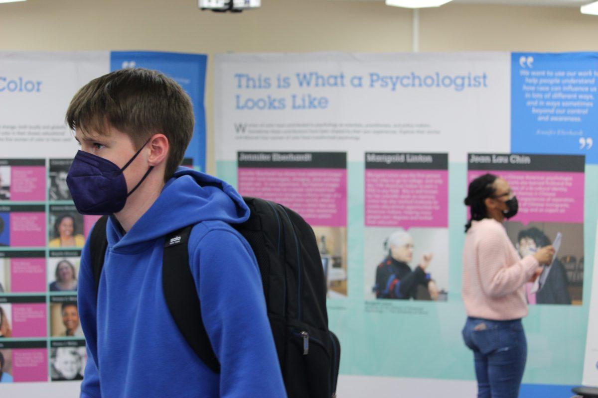 Students view the "I Am Psyched!" exhibit, a touring pop-up exhibit that focuses on women of color's contributions to the field of psychology. The exhibit was located in Mashburn Hall and opened on Feb. 14 and closed on Feb. 18. 