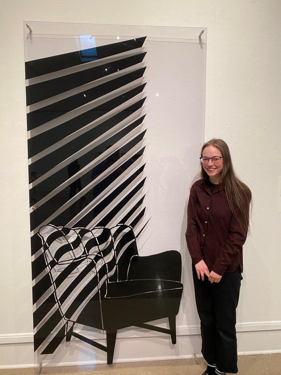BFA student Allison Suits “Chair in Blinds, 2022.” Acrylic on plexiglass.