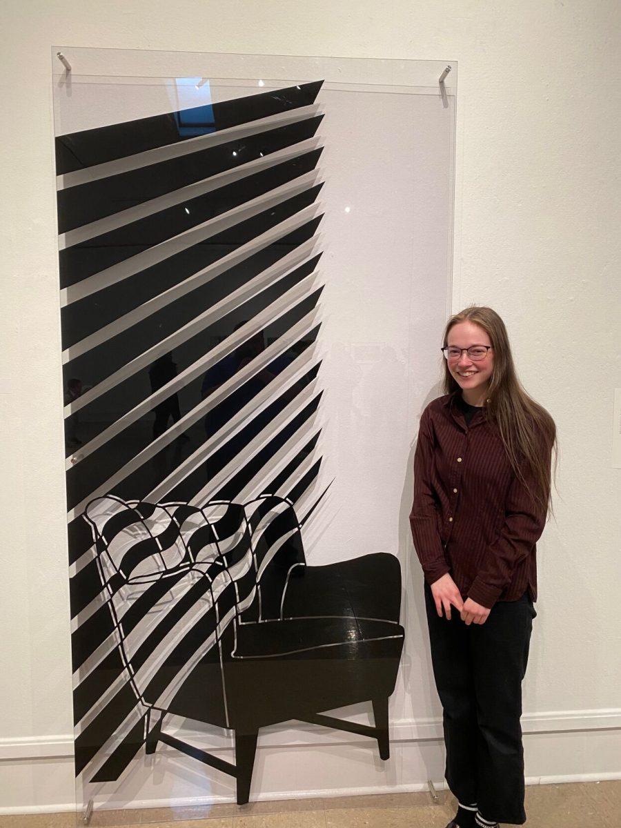BFA student Allison Suits “Chair in Blinds, 2022.” Acrylic on plexiglass.