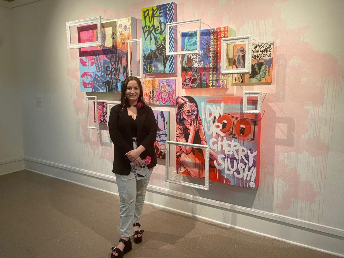 BFA student Hannah Bender. All works are mixed media on wood panel.