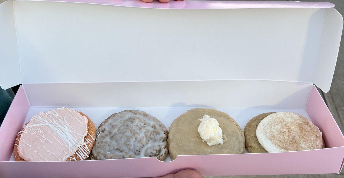 Weekly cookie flavors at Crumbl Cookies in Conway which included orange creamsicle, iced oatmeal, buttermilk pancake and snickerdoodle. Photo by Andraea Aguilera. 