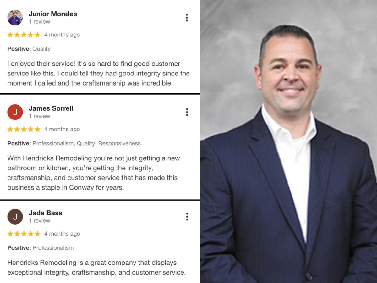 Reviews listed for Hendricks Remodeling display keywords that adjunct professor Wayne Landers instructed students to use for bonus points. Many of the reviews for Hendricks Remodeling used those same keywords. Landers is teaching "Fundamentals of Strategic Selling" for the fall 2022 semester.