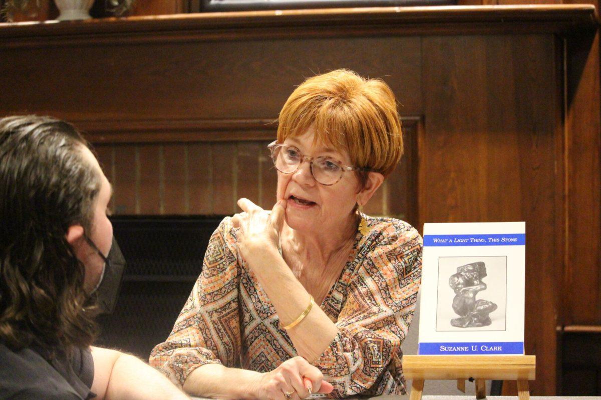 Arkansas Poet Laureate Suzanne Underwood Rhodes shares poems and gives writing advice. Rhodes also signed copies of her poetry book at the event hosted by Slant, the English department’s journal of contemporary poetry. Slant’s upcoming publication will feature three of Rhodes’s poems.