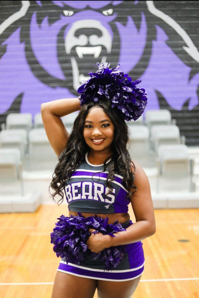 UCA cheerleader Tylischa Jackson cheers with the UCA cheer team and has competed in national cheer competitions. She has been cheering for years before coming to Conway.