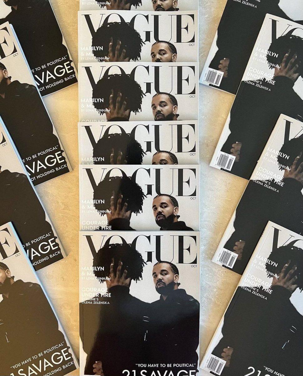 21 Savage (left) and Drake pose for a faux Vogue cover as a part of the rollout of “Her Loss.” Condé Nast, publisher of Vogue, filed a lawsuit against the duo Nov. 7.