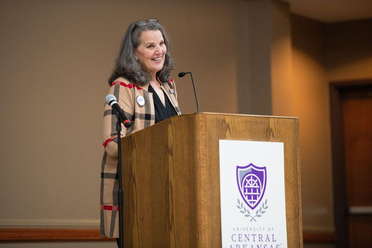 Provost Patricia Poulter speaks on her background and upbringing as a first-generation college student. Poulter was invited to speak by UCA’s First Gen Scholars Society as part of National First-Generation Day, an annual holiday celebrating first-generation college students.