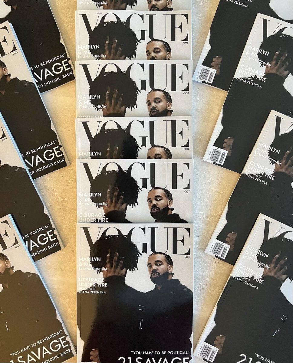 21 Savage (left) and Drake pose for a faux Vogue cover as a part of the rollout of “Her Loss.” Condé Nast, publisher of Vogue, filed a lawsuit against the duo Nov. 7.