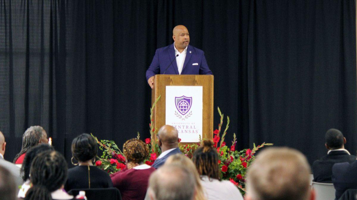 Rev. Everette Cornell Maltbia, UCA Board of Trustee member and founder of True Holiness Saints Center, speaks to the crowd about steps they could take to honor King, like paying attention to social issues and voting.
