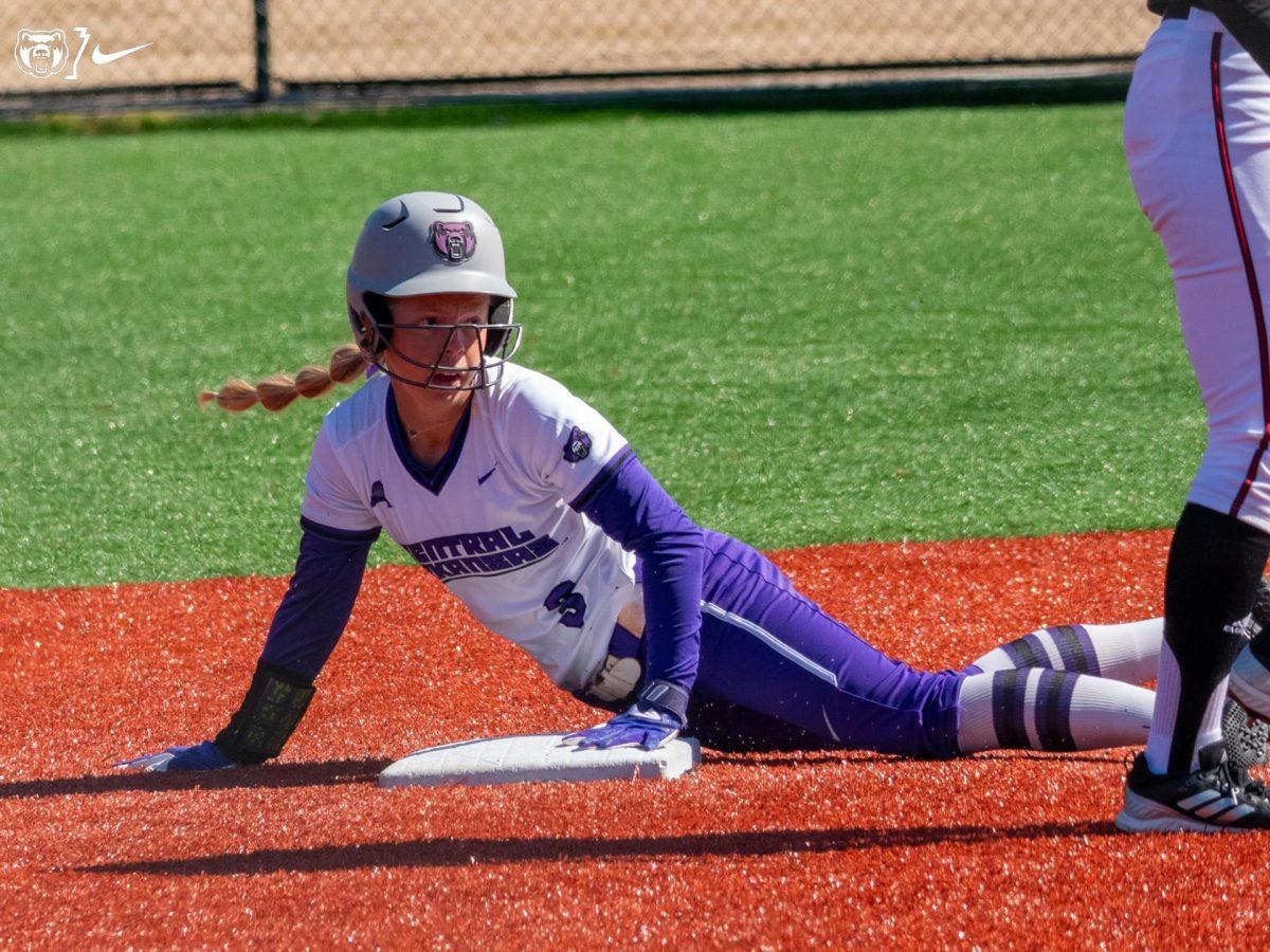 Redshirt junior outfielder Jenna Wildeman slides for second base against Ohio University, marking her 103rd stolen base. Wildeman was at-bat three times, as well as landing one run, one hit and two RBIs.