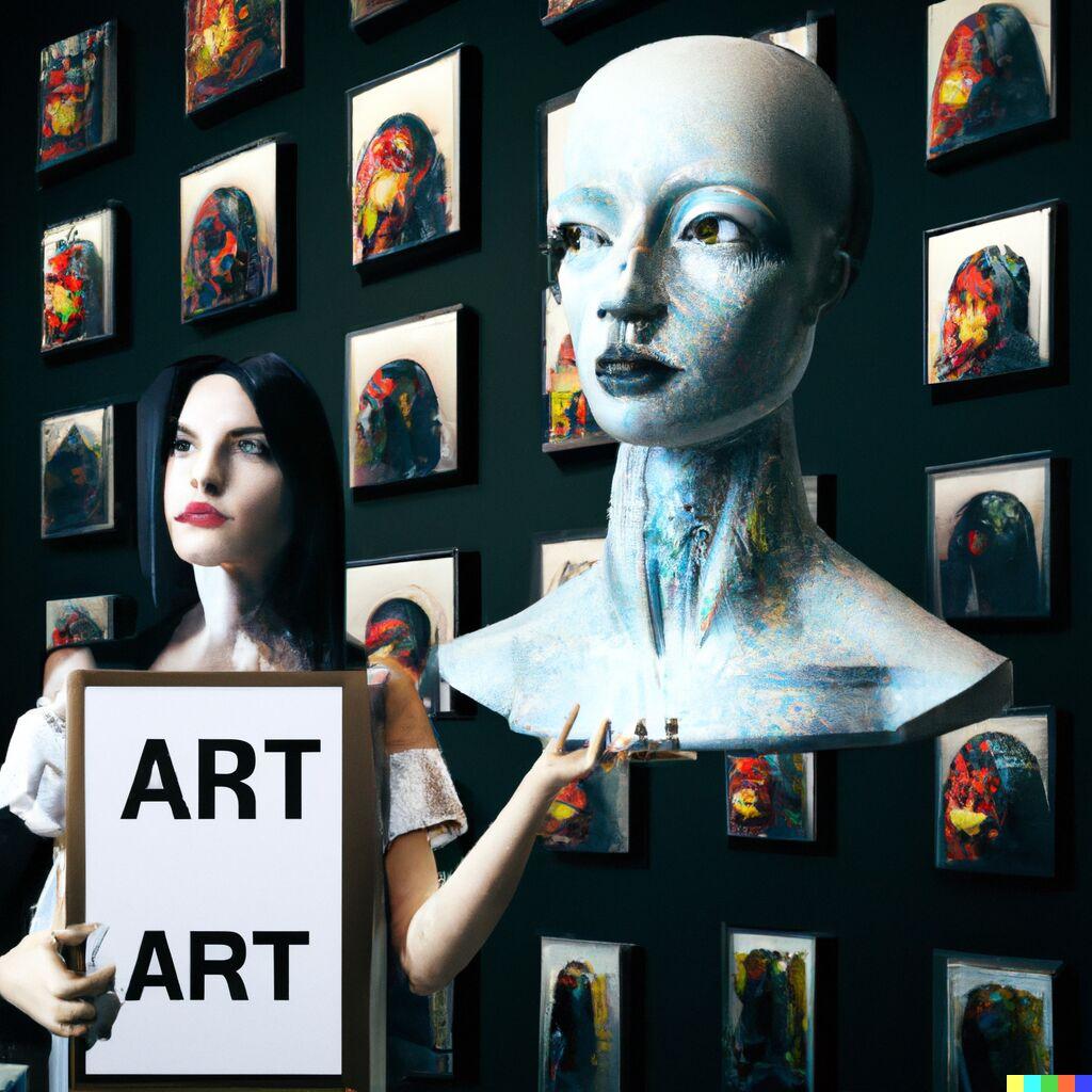 This image was created typing "AI art threatens artists but will never replace people" into DALL E 2, an AI art generator.