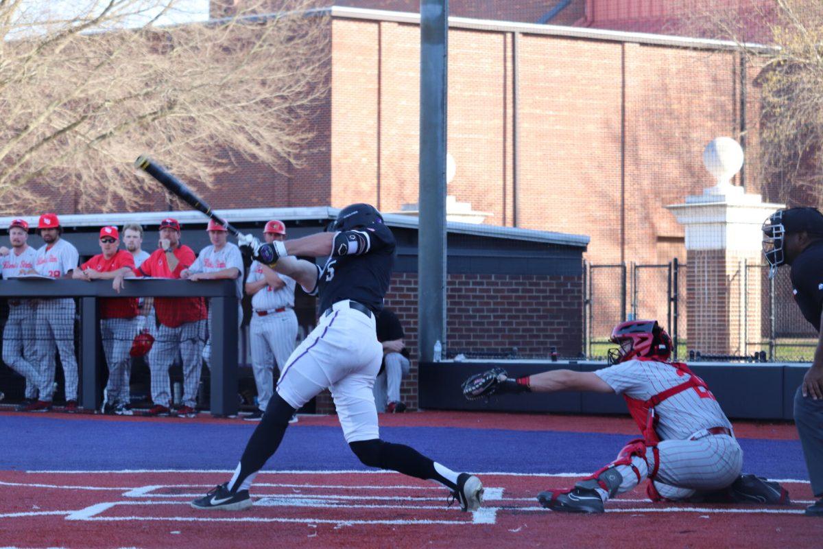 Junior infielder Jack Angus takes a swing at the plate. Angus scored his first three runs of the season against Illinois State.