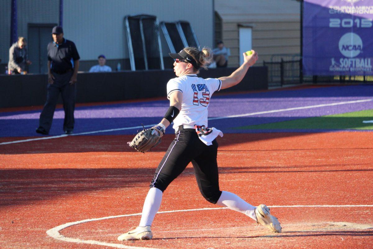 Redshirt senior Jordan Johnson fires up a pitch against the Iowa Hawkeyes. Johnson had a pitching average of 10 against South Dakota earlier in the classic.