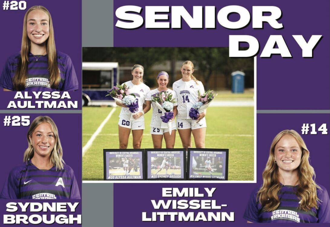 Seniors Alyssa Aultman, Sydney Brough and Emily Wissel-Littmann receive flowers for senior day. The three players were honored before the Bears took on the North Alabama Lions.
 