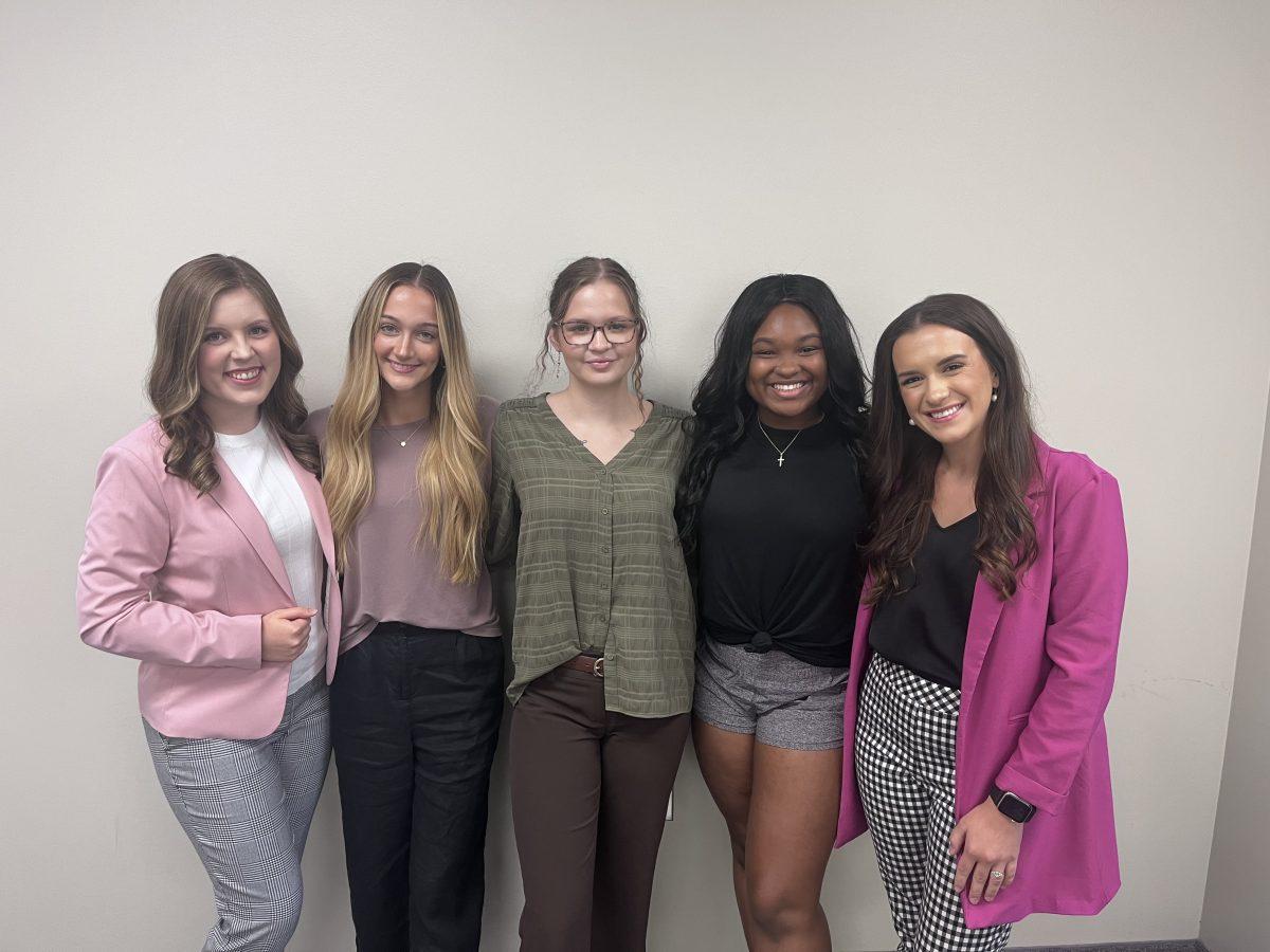 (From left to right) Caroline Moore, Treasurer; Jacie Lemons, Vice President; Gabby Stogsdill, President; Kyra Waller, Secretary; Jacey Howerton, Historian are members of the PRSSA. The organization helped public relations students create connections. 