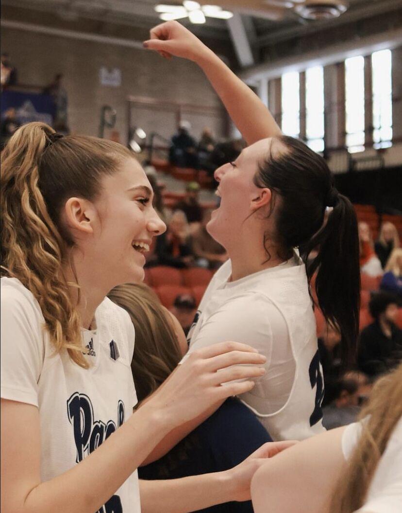 University of Nevada's fifth-year guard Claire Jacobs celebrating after getting a basket in the final second of overtime. The game was Nov. 25 and part of the University of Denver Classic. The Sugar Bears lost 67-65.