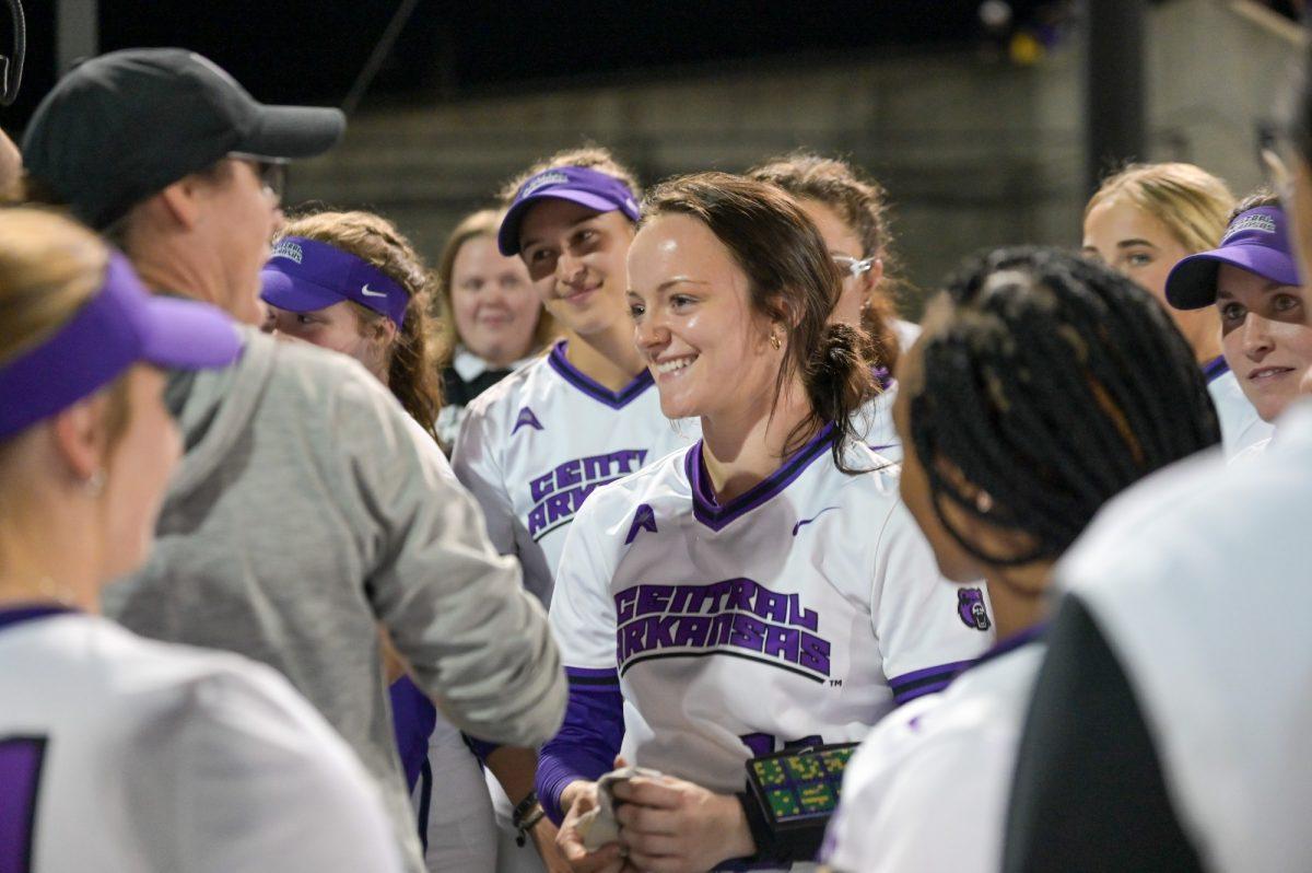 The UCA Sugar Bears huddle after a victorious match. The Sugar Bears had its most successful season with 45-12 record last year.