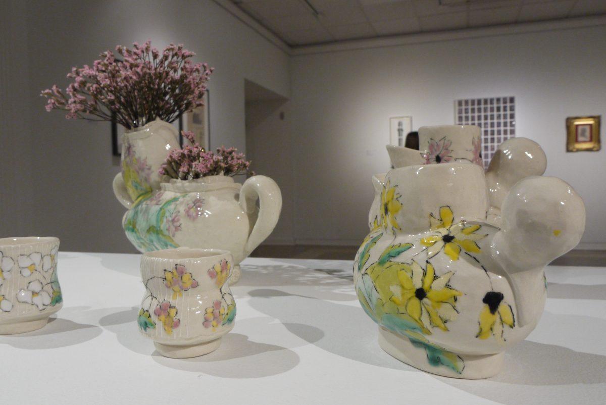 Handmade pottery is showcased at the Baum Gallery's latest exhibit. Students and faculty can view these pieces until the next showcase in August.