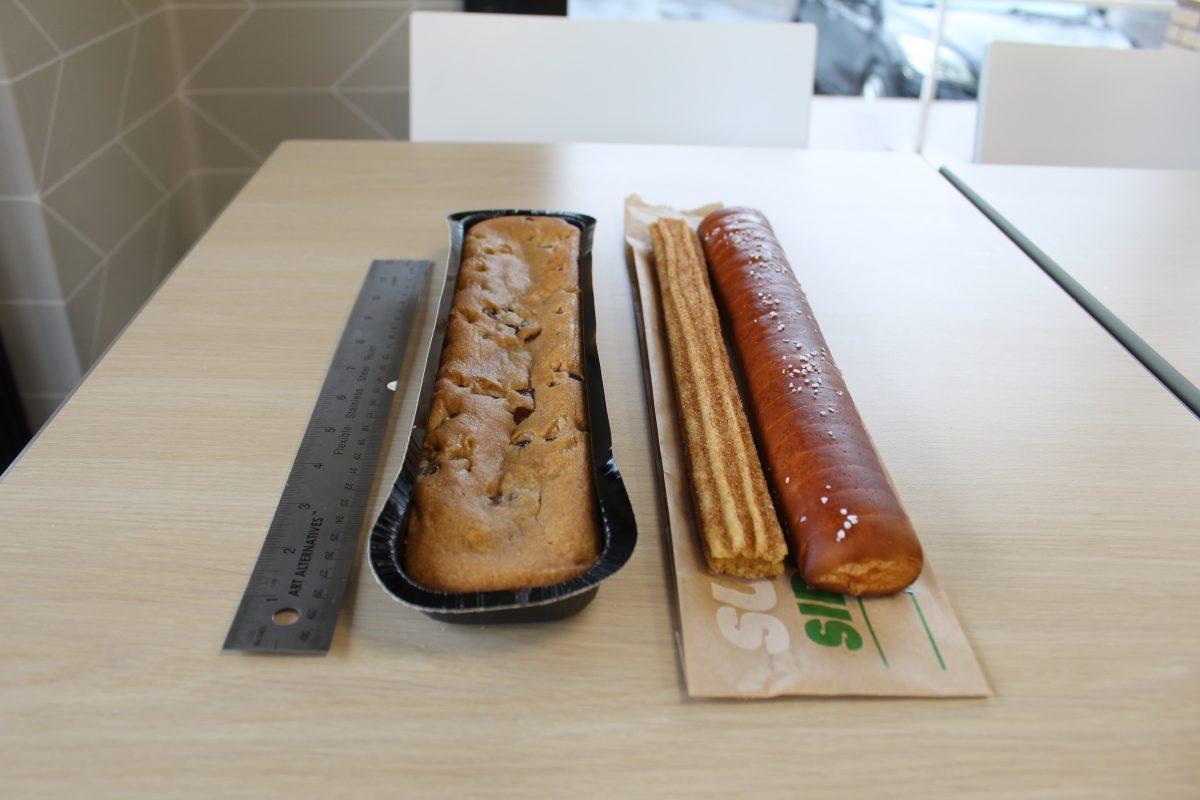 New Subway items, a cookie, a churro and a pretzel, measure a foot long. Subway released these "sidekicks" to the Footlong sandwich Jan. 18. 