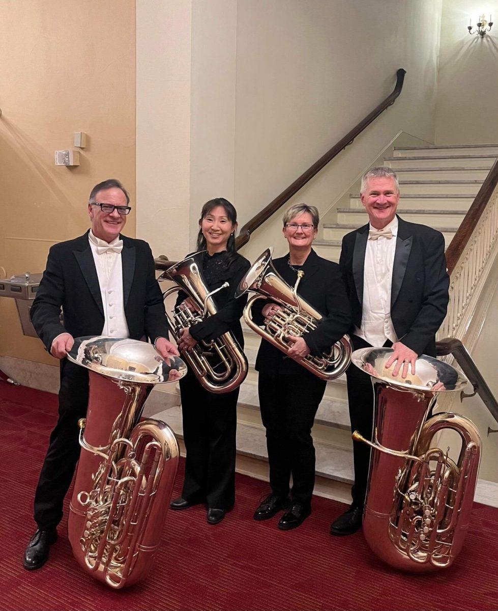 Gail Robertson (second from right) stands with members of the Boston Symphony Orchestra. The orchestra performed "Lady Macbeth of Mtsensk" in Carnegie Hall on Jan. 30.