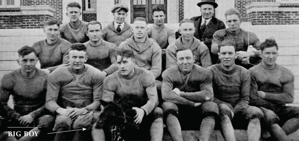 The 1922 Arkansas State Normal School, a former name of UCA, football team poses with Big Boy, a live-bear mascot. Louis Sharpe Dunaway, Big Boy's owner, donated Big Boy's head to the school after the bear died.