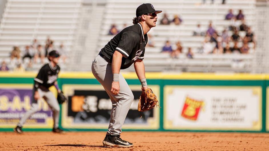 Senior catcher/infielder A.J. Mendolia looks out for a fly ball. 
