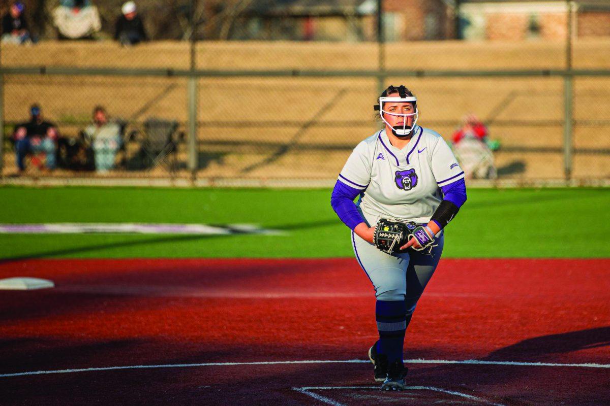 Junior pitcher Julia Petty winds up a pitch during a weekend game against Lipscomb. Petty has collected a total of 14 strikeouts throughout the season.