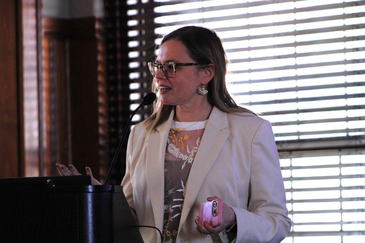 Taine Duncan, chair of the Department of Philosophy and Religion, discusses naturalism and eco-spirituality with guest speaker Carol Wayne White. Attendees asked questions relating to Wayne White's lecture, which she delivered via Zoom. 