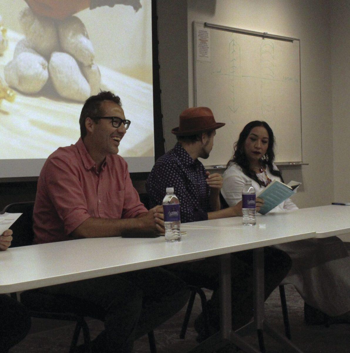 (Left to right) Alejandro González Landeros, Jonathan Christensen Caballero and Magaly Licolli discussed Latin American labor at the Windgate Center. The panel was part of the Artist in Residence feature. 