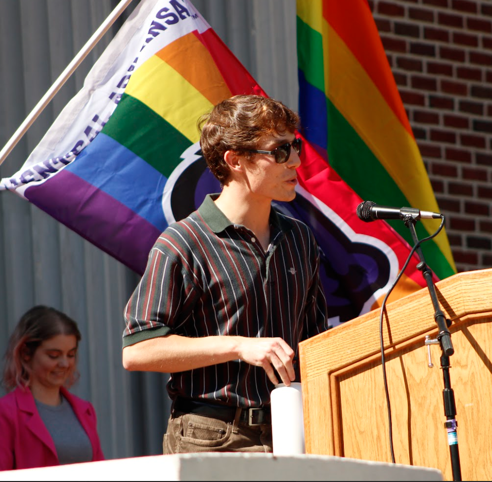 Allies in STEM President David Adams speaks to pride walk participants. The RSO partnered with PRISM and others for the event.