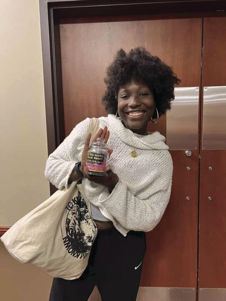 A Student poses with a scripture jar. The next ICC event will be held 6
p.m. Tuesday, Feb. 25 in student center room 205 B