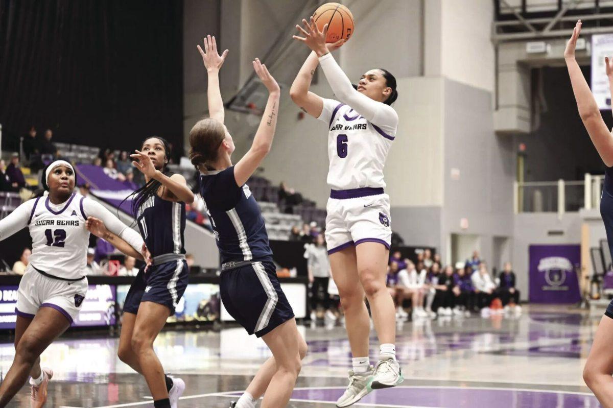 Senior guard Leah Mafua shoots for 2 points in UCA’s 67-53 win against the Ospreys. Mafua scored 24 points against North Florida. 