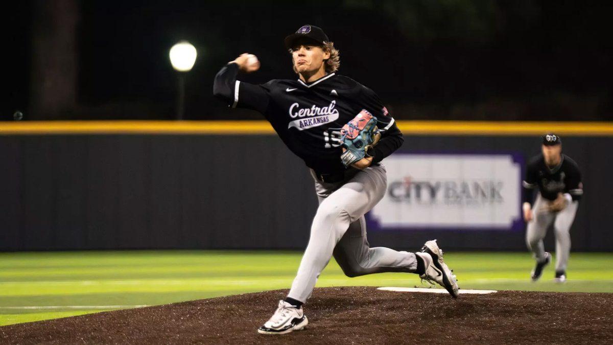 Redshirt freshman right hand pitcher Luke Greer pitches the ball at UCA's opening game against Northwestern State. The Bears played two additional games against the Demons, losing 16-6 Feb. 15 and 11-3 Feb 16. 