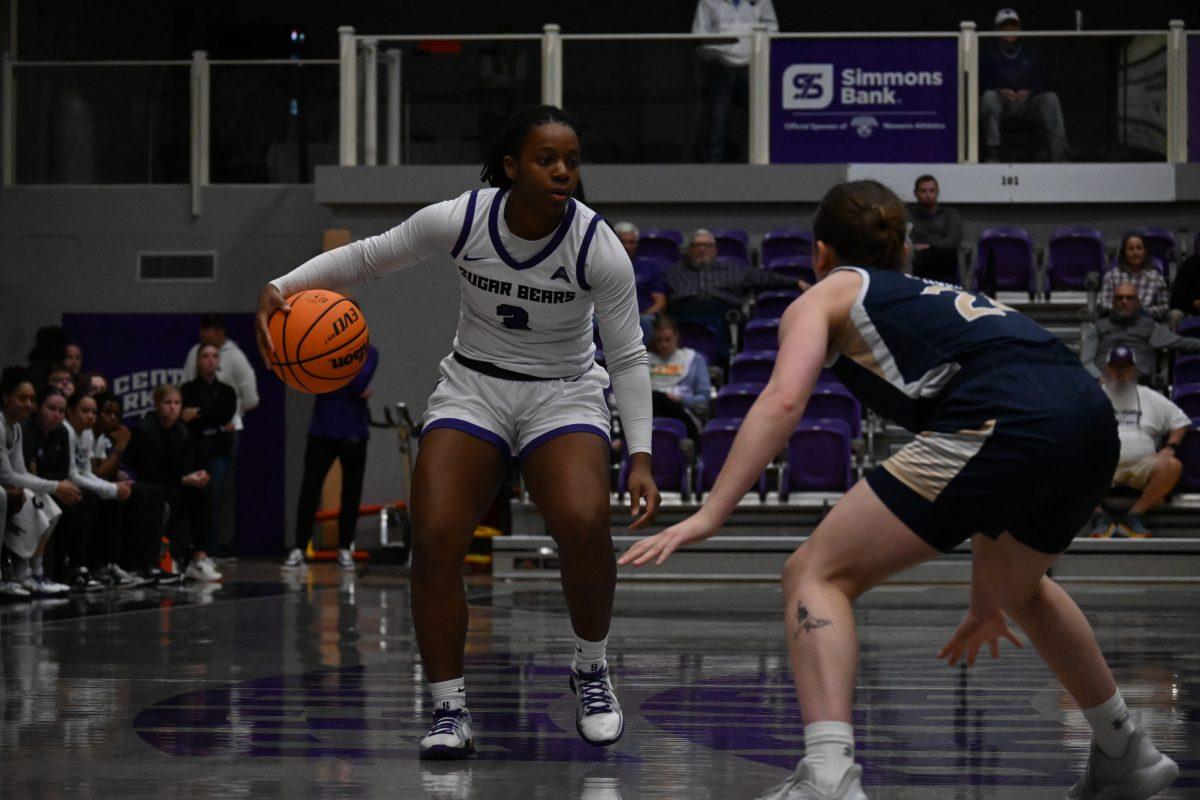Senior guard Randrea Wright dribbles the ball in the Feb. 5 game against Queens Wright had two assists and one steal against the Royals.