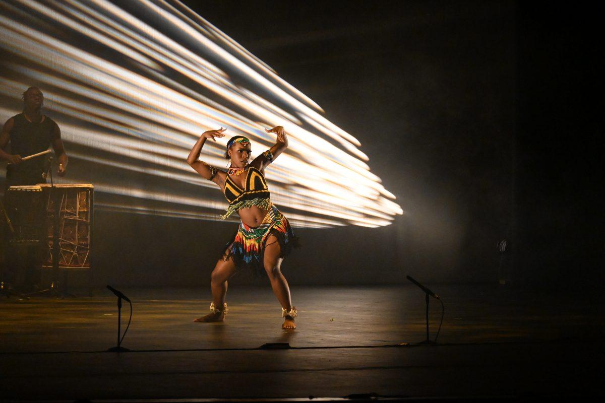 A StepAfrika dancer wows the audience. 