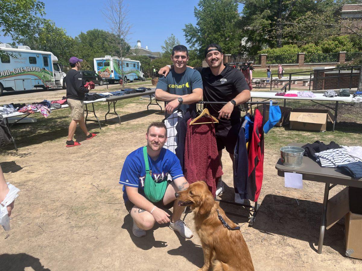 (Left to right) Staff members Mitchell Wollard, Colt Williams and director Justin Linck working at the Chi
Alpha thrift store. The purpose of this event was to give back to the UCA community.