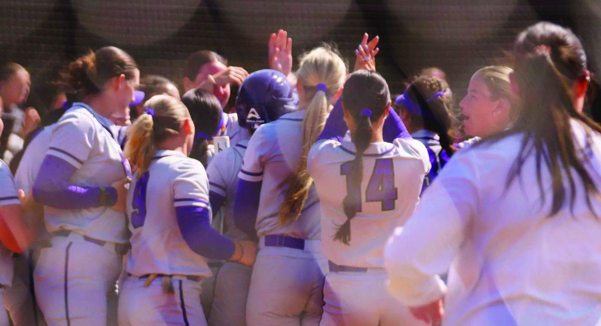 The UCA softball team celebrates after handily defeating Bellarmine 19-5 April 12. The Bears picked up their seventh and eighth ASUN wins this weekend against the Knights.