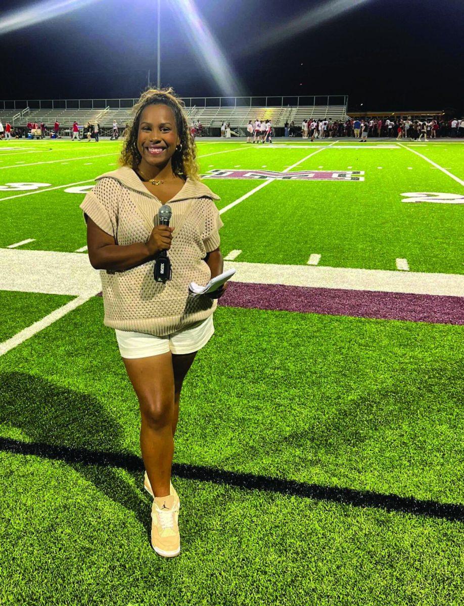 Ashtyn Henderson covers a high school football game on the sidelines.
She also covers behind the scenes at practice.