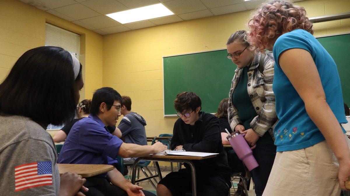 Students talk with a professor about research opportunities. "Research Speed-Dating" was hosted by UCA's chapter of the American Chemical Society. 