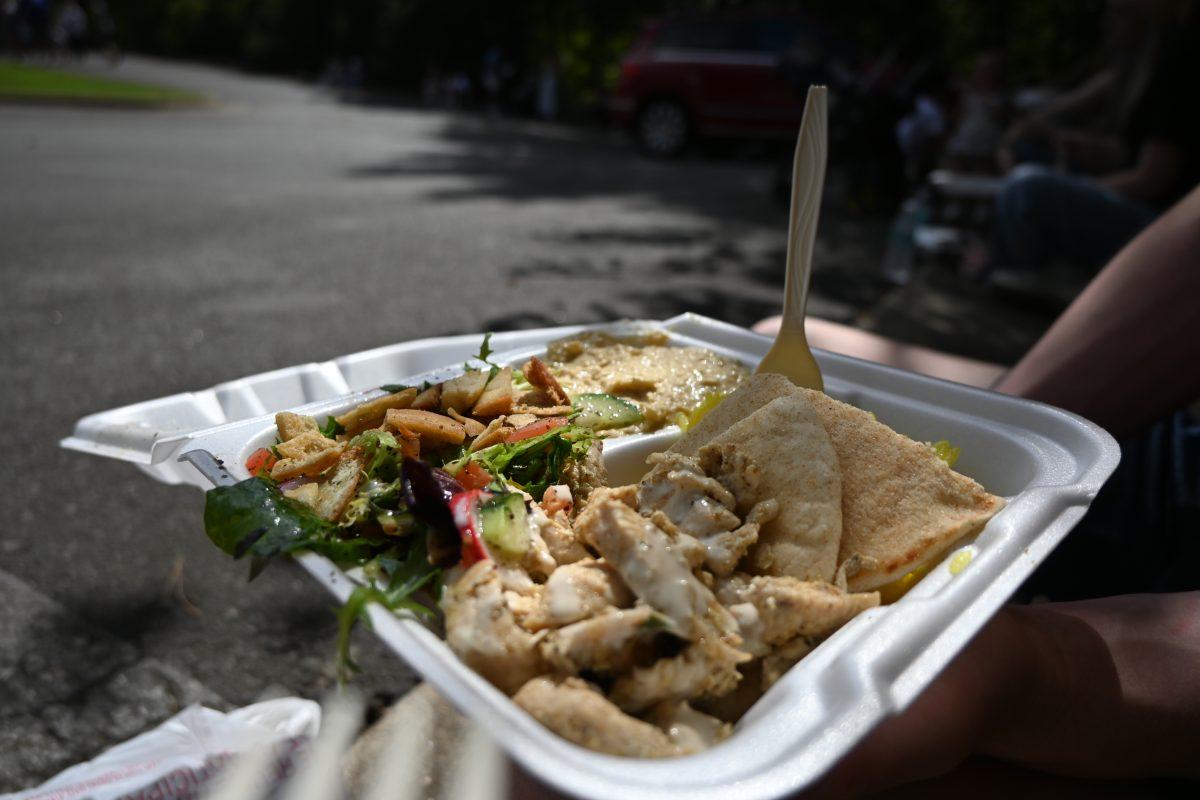 This event featured lots of different Greek foods. Seen above is chicken shawarma with a plate of pita, rice, hummus and salad. (photo by Meredith Lipsey)