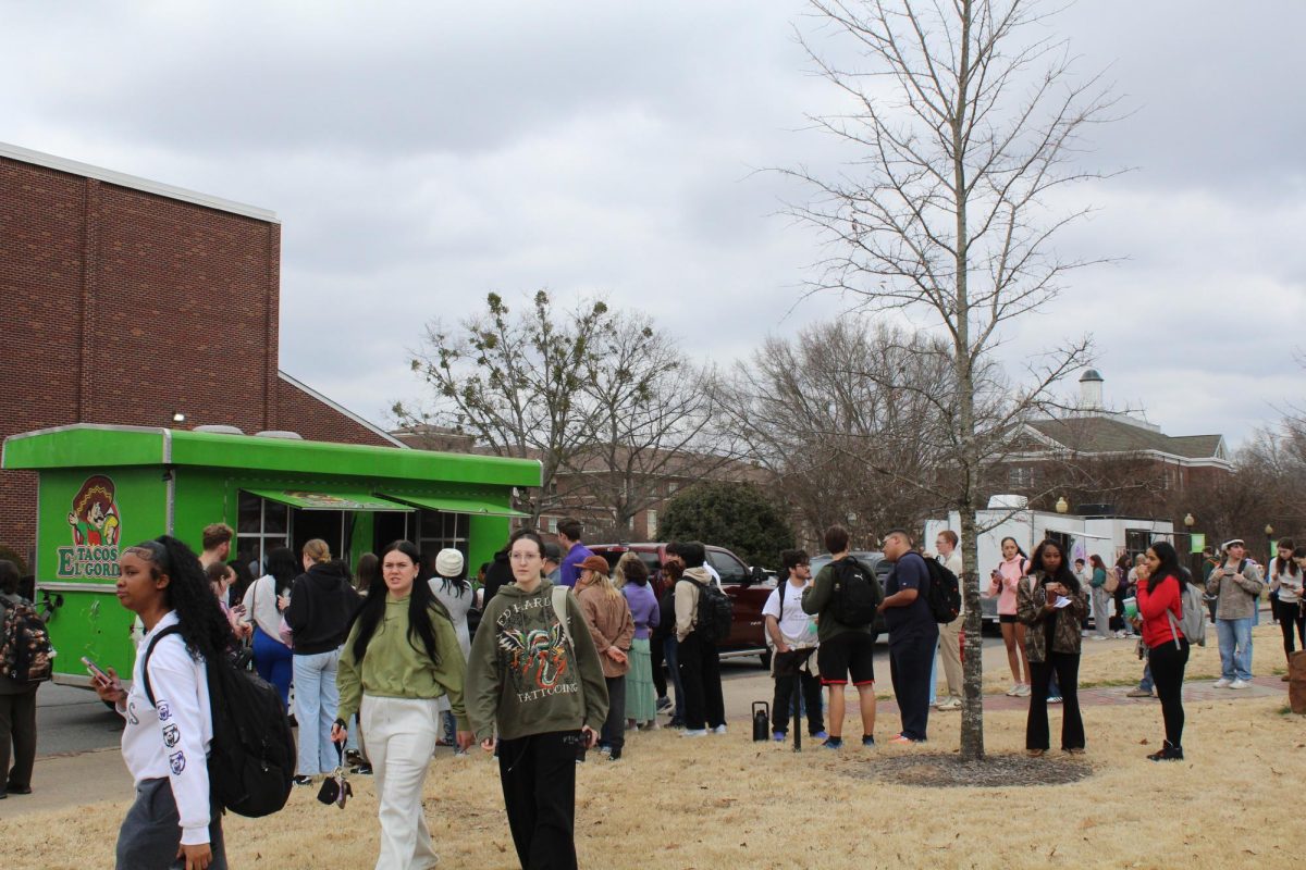 Students stand in line at Tacos El Gordo's food truck at the Student Government Association's Food Truck Festival Feb. 25. Junior SGA Vice President Siera Love said the turnout at the event was the biggest it has ever been. 